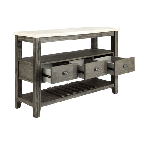 Acme - Merel Server 70169 White Marble Top & Gray Oak Finish