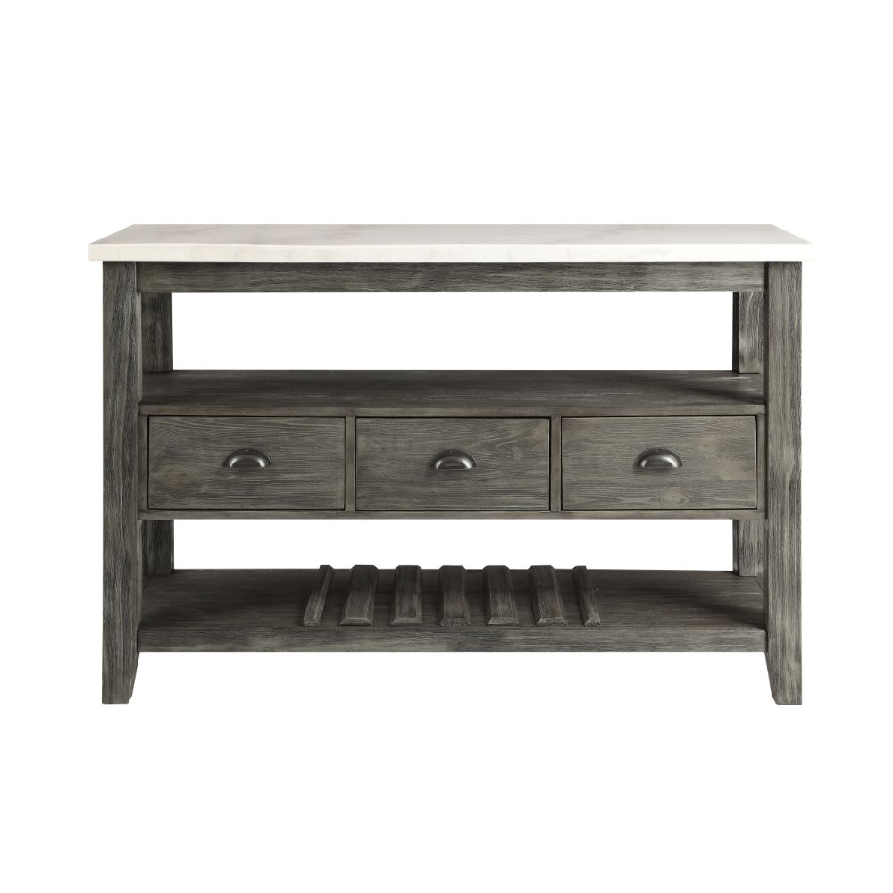 Acme - Merel Server 70169 White Marble Top & Gray Oak Finish