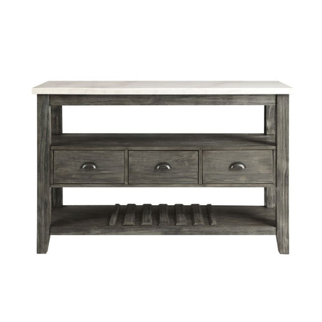 Acme - Merel Server 70169 White Marble Top & Gray Oak Finish