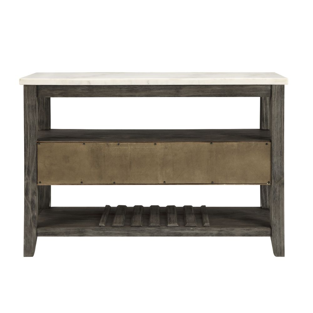 Acme - Merel Server 70169 White Marble Top & Gray Oak Finish