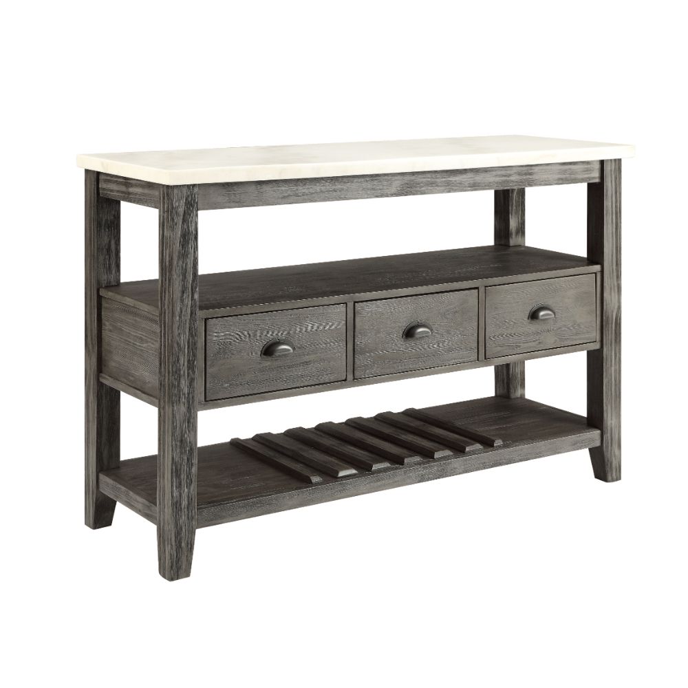 Acme - Merel Server 70169 White Marble Top & Gray Oak Finish