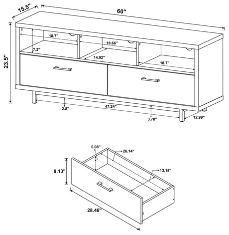 60" Tv Stand - Casey 2 - drawer Rectangular TV Console Cappuccino - 701973 - image - 4