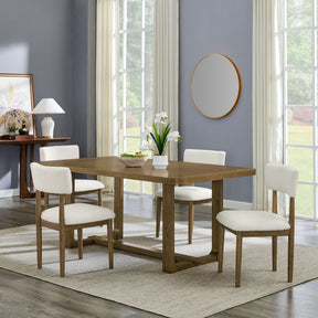 Darla 5Pc 72'W Rectangular Walnut Oak Finish Sled Dining Set with Beige Sherpa Fabric Chairs - sold by Home Elegance USA