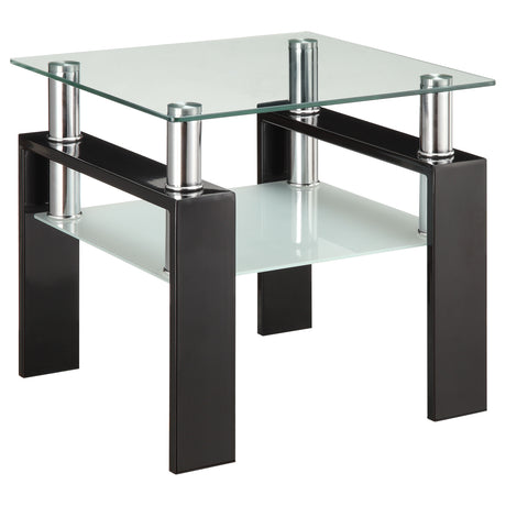 End Table - Dyer Tempered Glass End Table with Shelf Black
