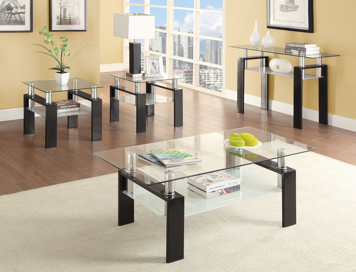 End Table - Dyer Tempered Glass End Table with Shelf Black