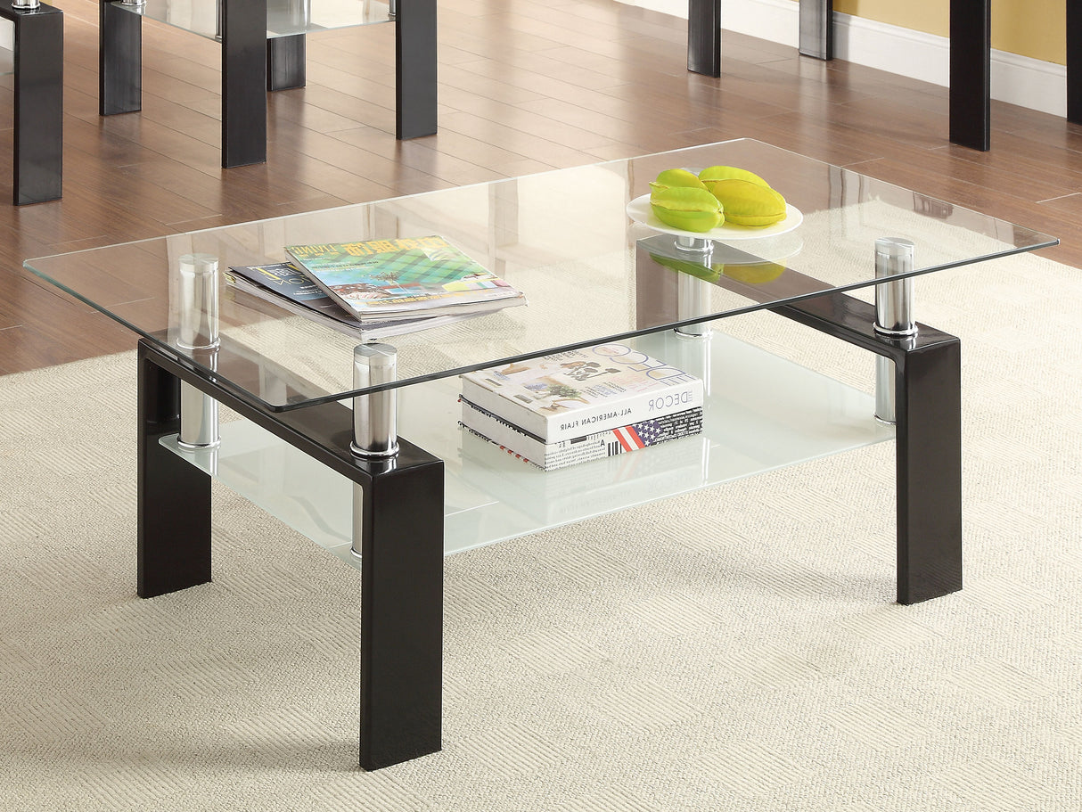 Coffee Table - Dyer Tempered Glass Coffee Table with Shelf Black