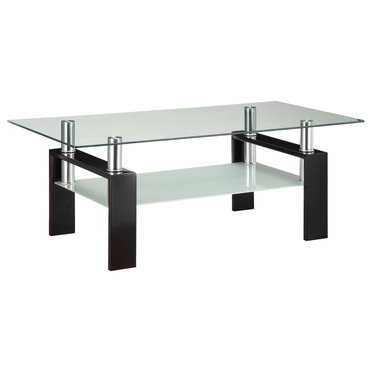 Coffee Table - Dyer Tempered Glass Coffee Table with Shelf Black