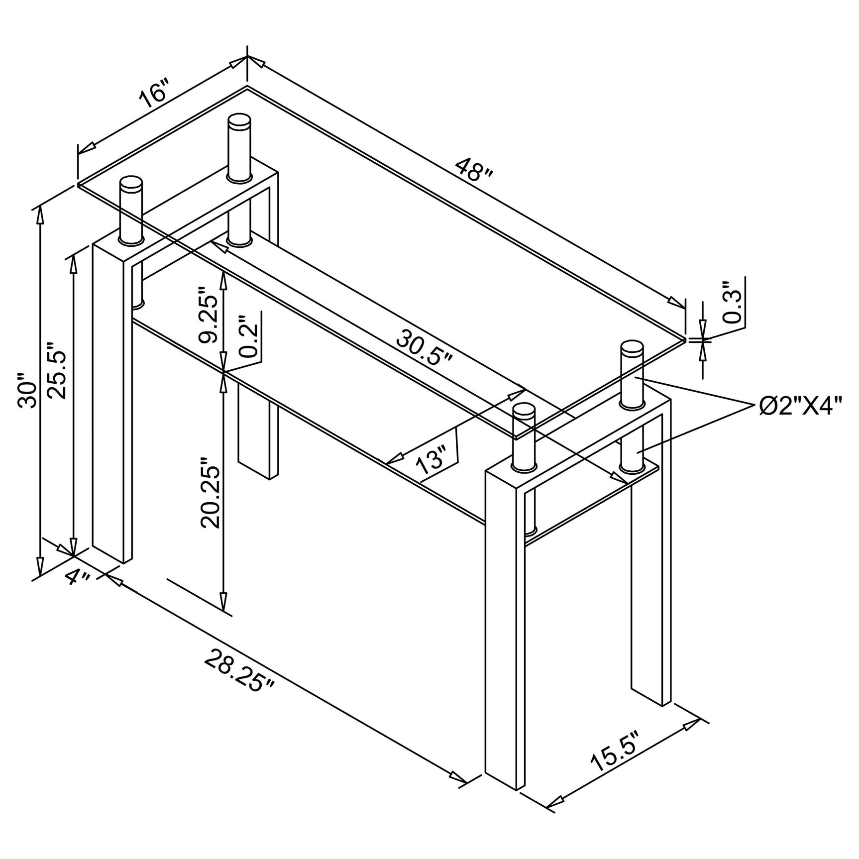 Sofa Table - Dyer Tempered Glass Sofa Table with Shelf Black