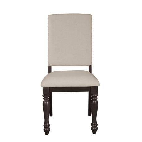 Traditional Brown Finish 7pc Dining Set Table w Leaf and 6x Side Chairs Beige Nailhead Trim Transitional Dining Wooden Furniture - sold by Home Elegance USA