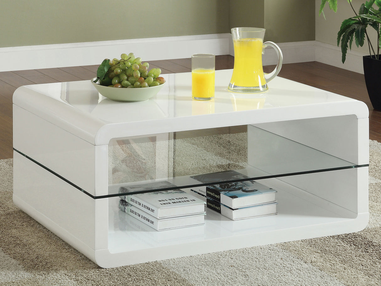 Coffee Table - Elana Rectangle 2-shelf Coffee Table Glossy White