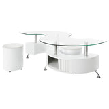 Coffee Table - Buckley Curved Glass Top Coffee Table With Stools White High Gloss