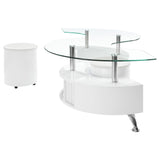 Buckley Curved Glass Top Coffee Table With Stools White High Gloss | Coaster | Home Elegance USA