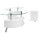 Coffee Table - Buckley Curved Glass Top Coffee Table With Stools White High Gloss