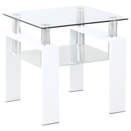 End Table - Dyer Square Glass Top End Table With Shelf White