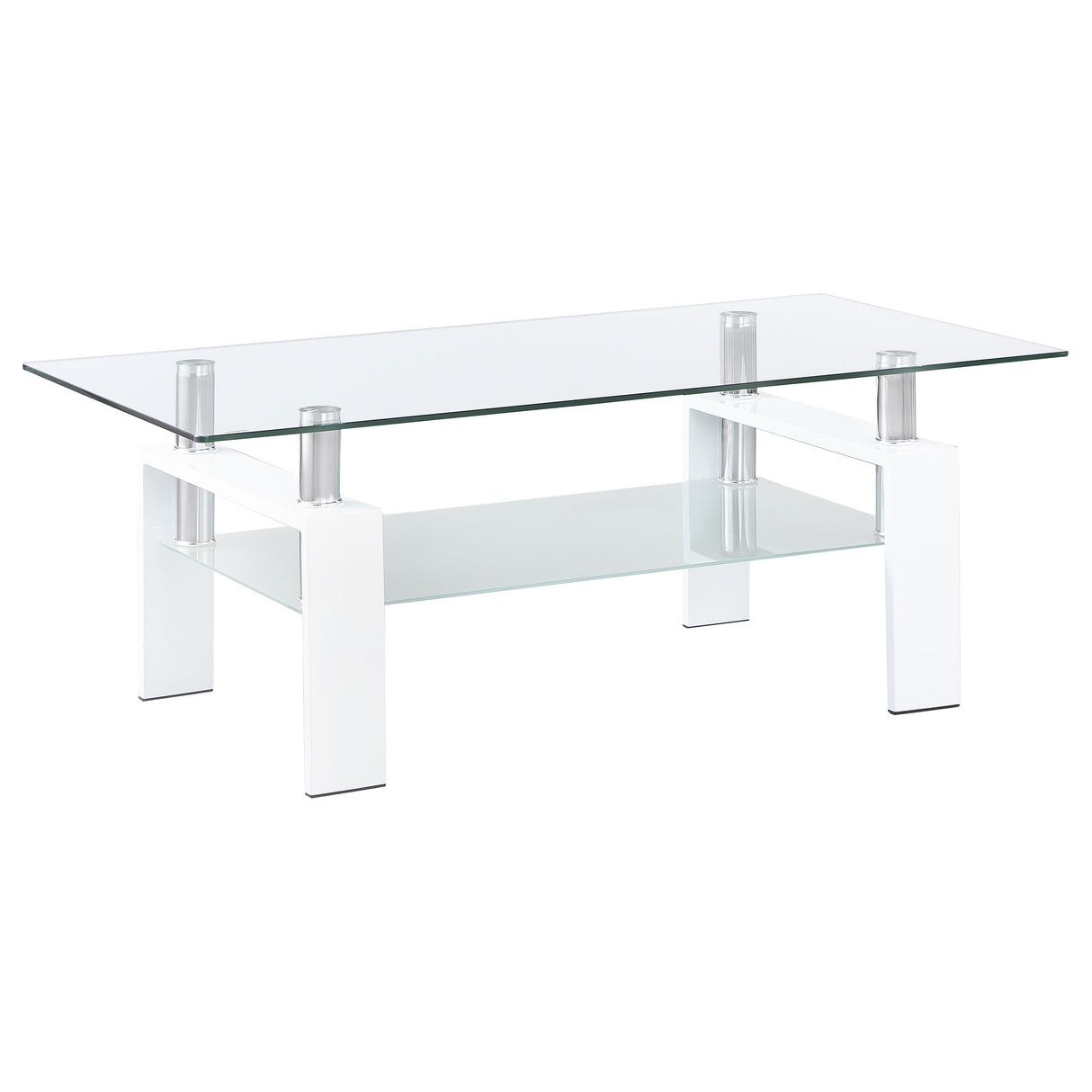 Coffee Table - Dyer Rectangular Glass Top Coffee Table With Shelf White