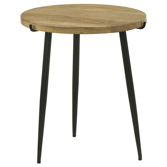 End Table - Pilar Round Solid Wood Top End Table Natural and Black