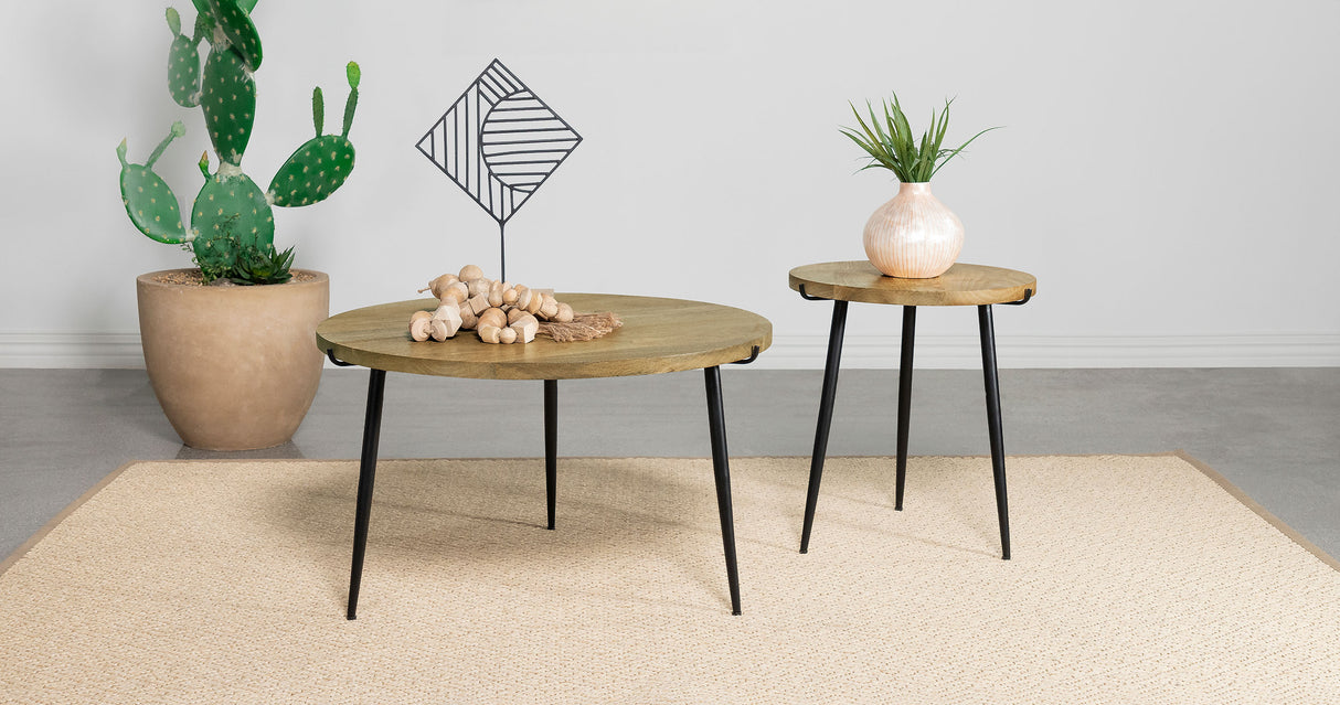 End Table - Pilar Round Solid Wood Top End Table Natural and Black