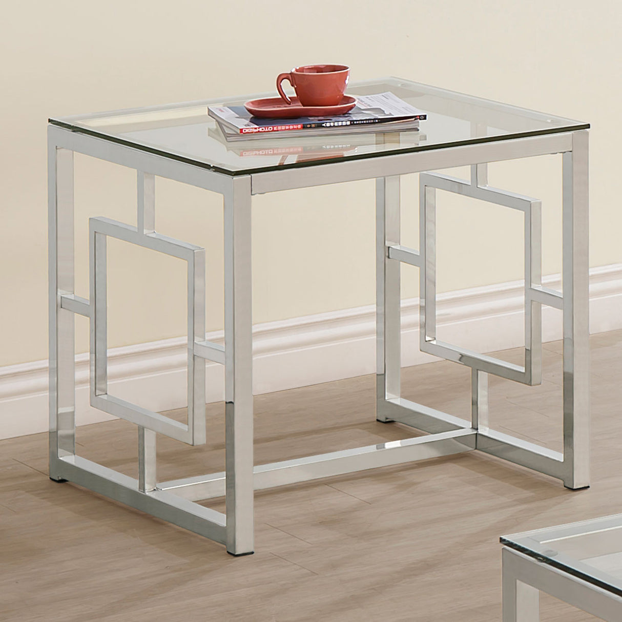 End Table - Merced Square Tempered Glass Top End Table Nickel