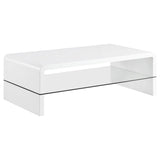 Airell Rectangular Coffee Table with Glass Shelf White High Gloss | Coaster - 703798 - Home Elegance USA - 1