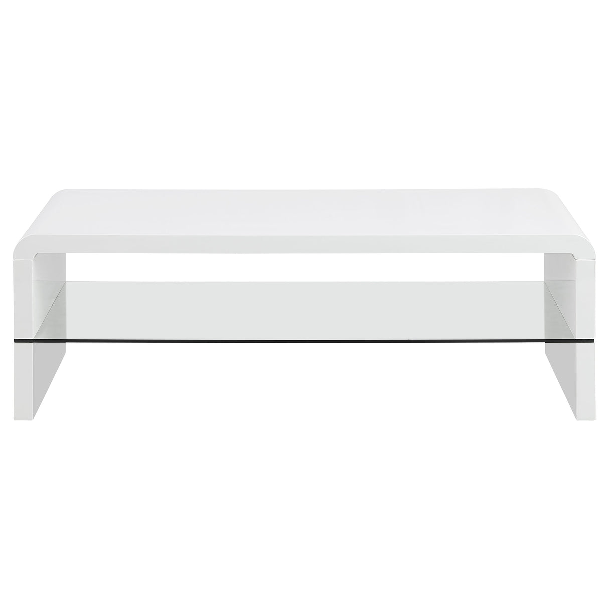 Airell Rectangular Coffee Table with Glass Shelf White High Gloss | Coaster - 703798 - Home Elegance USA - 3