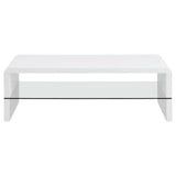 Airell Rectangular Coffee Table with Glass Shelf White High Gloss | Coaster - 703798 - Home Elegance USA - 3