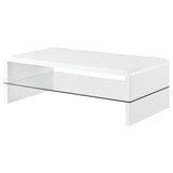 Airell Rectangular Coffee Table with Glass Shelf White High Gloss | Coaster - 703798 - Home Elegance USA - 4