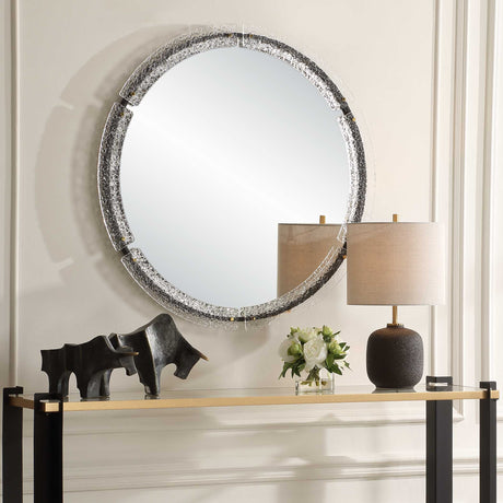 Crystalline Round Mirror - White by Uttermost - View 3
