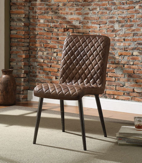 Acme - Millerton Side Chair (Set-2) 70423 Vintage Chocolate Top Grain Leather & Antique Black Finish