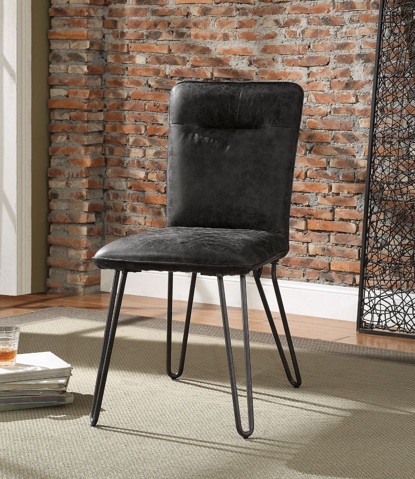 Acme - Orchards Side Chair (Set-2) 70424 Antique Ebony Top Grain Leather & Antique Black Finish