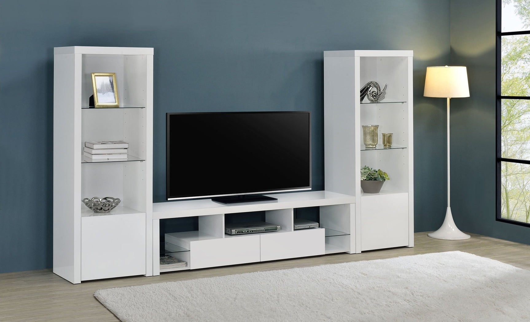 Jude 3 - piece Entertainment Center With 71" TV Stand White High Gloss - 704251 - SET - image - 2