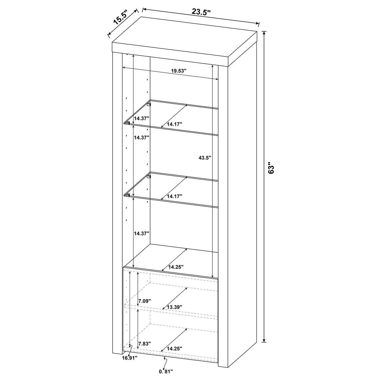 Media Tower - Jude 3-shelf Media Tower With Storage Cabinet White High Gloss