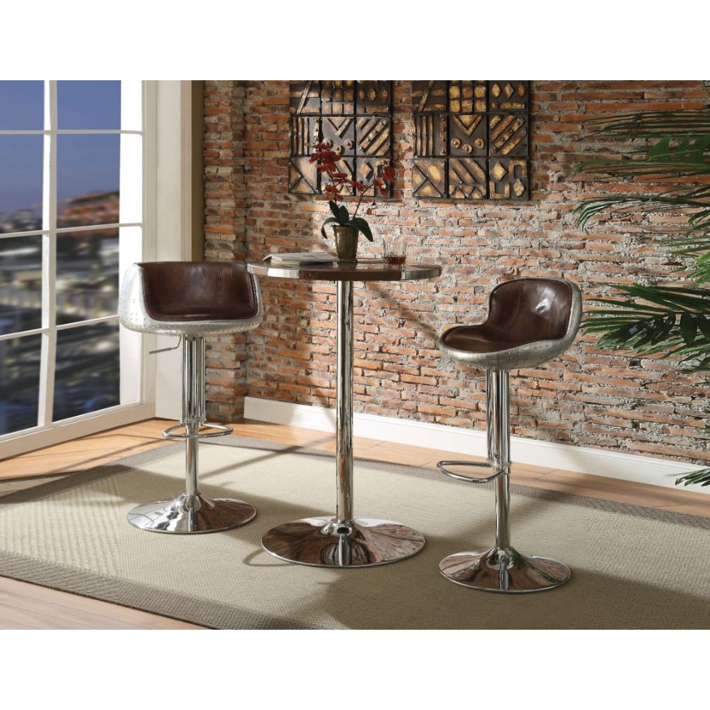 Acme - Brancaster Bar Table 70425 Retro Brown Top Grain Leather & Aluminum