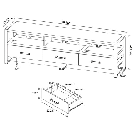 James 3 - drawer Composite Wood 71" TV Stand Antique Pine - 704273 - image - 12