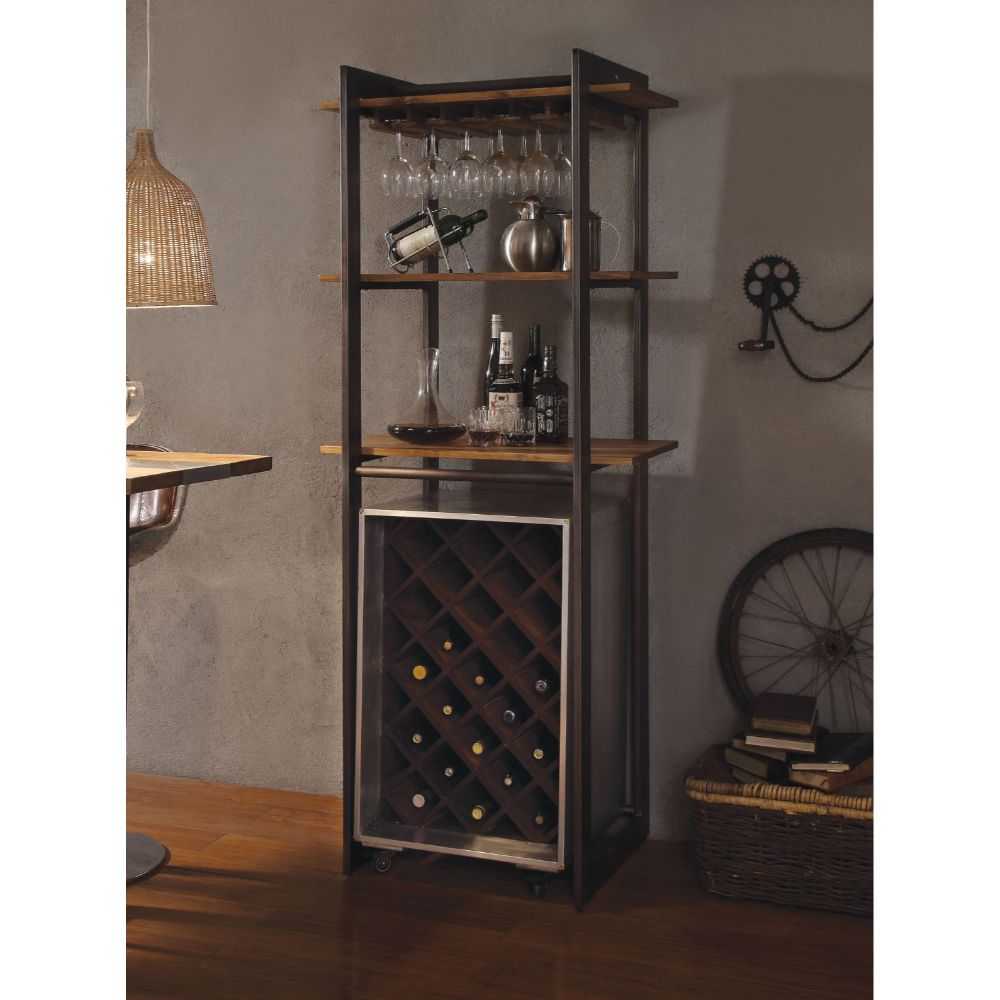 Acme - Brancaster Wine Rack 70436 Oak & Antique Black Finish