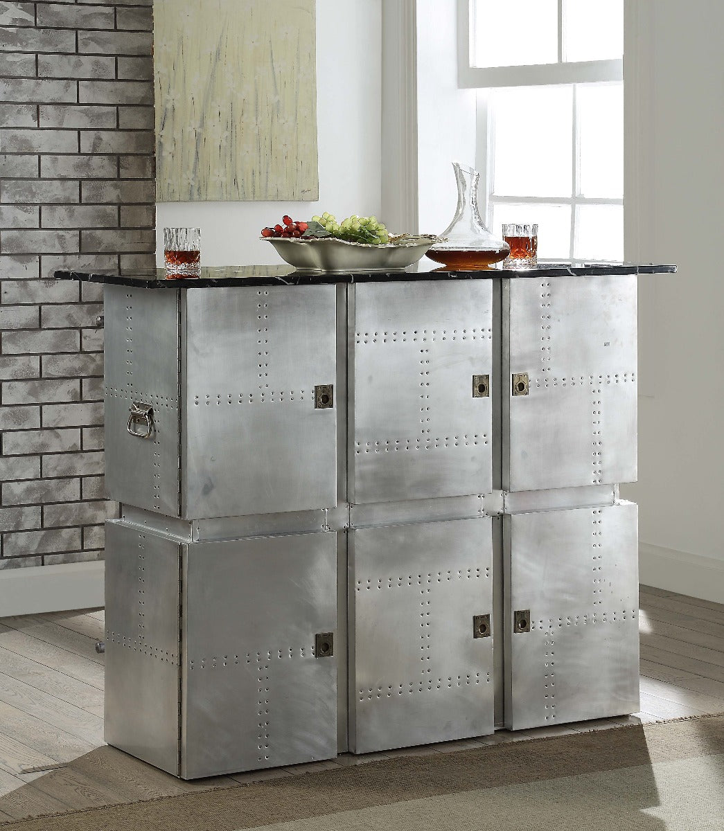 Acme - Brancaster Bar Table W/Marble Top 70450 Marble Top & Aluminum