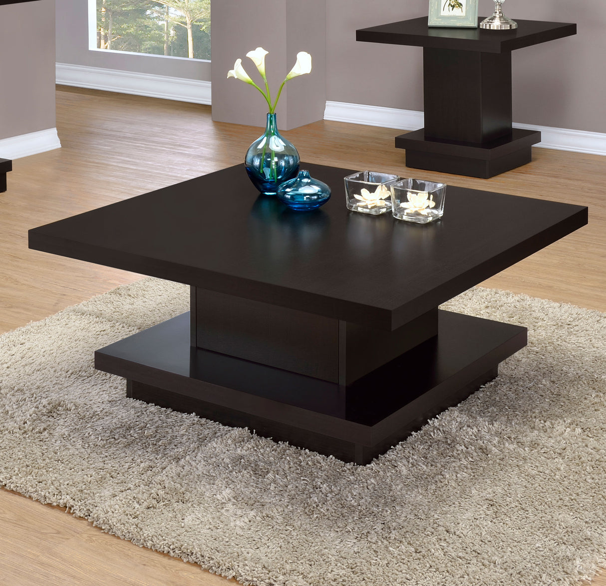 Coffee Table - Reston Pedestal Square Coffee Table Cappuccino