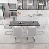 55.12-70.87' expandable square dining table set that can accommodate 4-6 people, equipped with 6 C-shaped tubular cushioned armless dining chair,  kitchen table and chair set, with metal legs