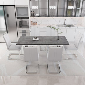 55.12-70.87' expandable square dining table set that can accommodate 4-6 people, equipped with 6 C-shaped tubular cushioned armless dining chair,  kitchen table and chair set, with metal legs - sold by Home Elegance USA