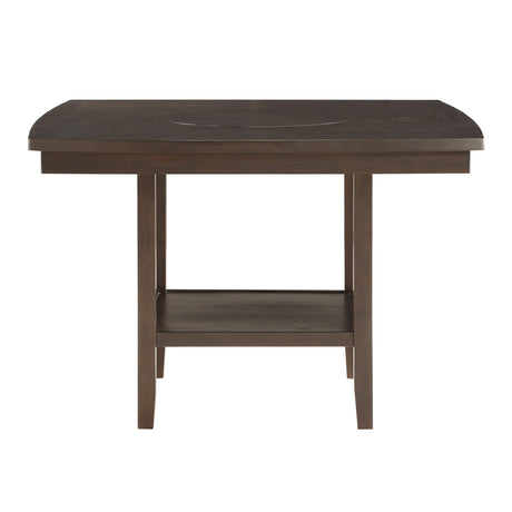 Dark Brown Finish Counter Height Table with Lazy Susan Lower Display Shelf and 4x Counter Height Chairs Contemporary Dining 5pc Set Wooden Furniture - sold by Home Elegance USA