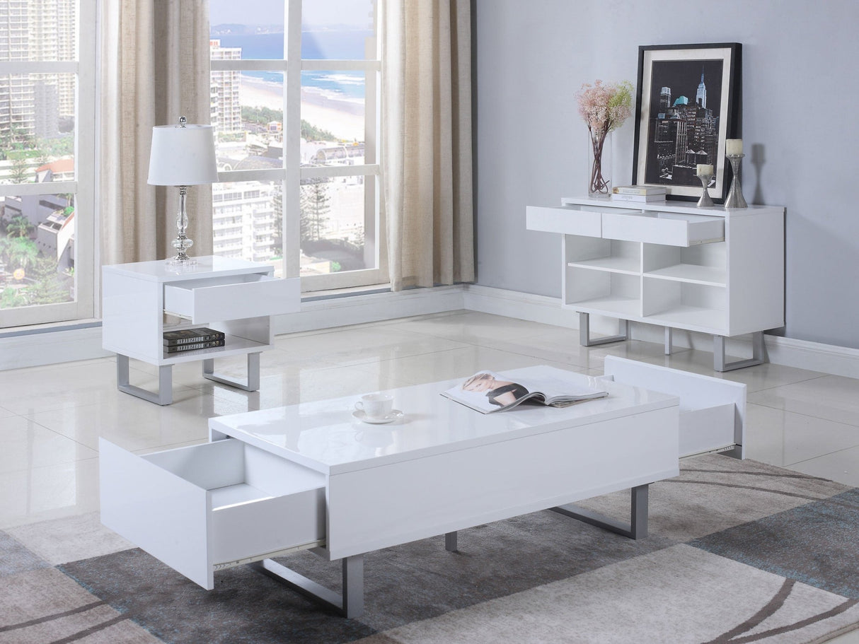 Atchison 2 - drawer Coffee Table High Glossy White | Coaster - 705698 - Home Elegance USA - 6