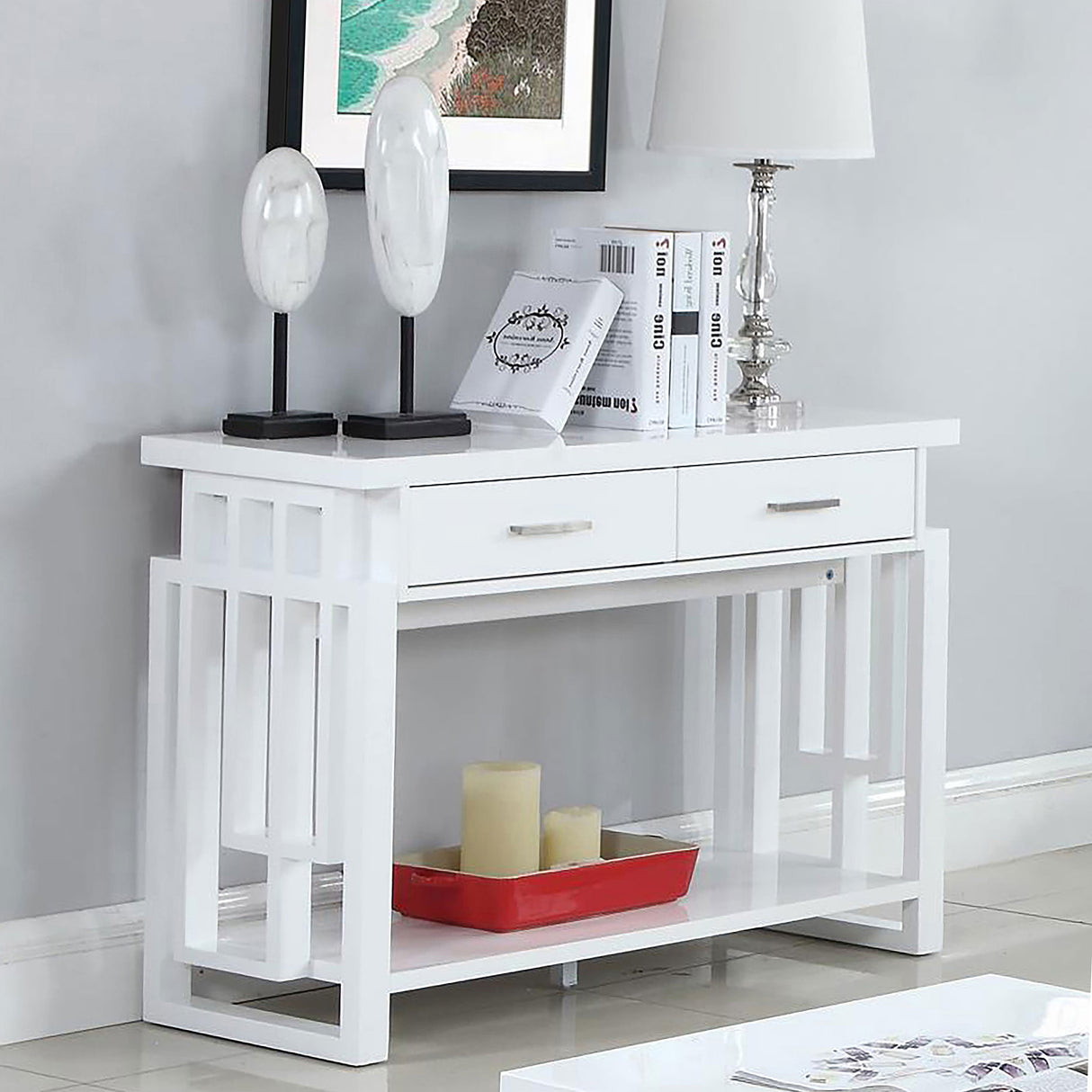 Sofa Table - Schmitt Rectangular 2-drawer Sofa Table High Glossy White