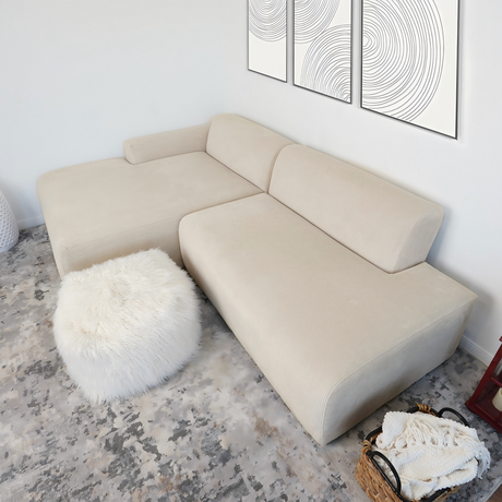 Mar Sectional Cream Corduroy Sofa Left Facing Velvet High-Quality Fabric 101.60x65.00x27.60 inches - sold by Home Elegance USA