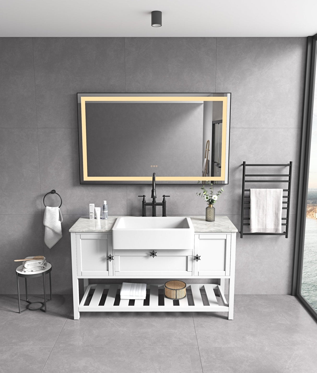 72 in. W x 36 in. H Black Framed LED Single Bathroom Vanity Mirror in Polished Crystal Bathroom Vanity LED Mirror with 3 Color Lights Mirror for Bathroom Wall Smart Lighted Vanity Mirror - W1272122068 - image - 3