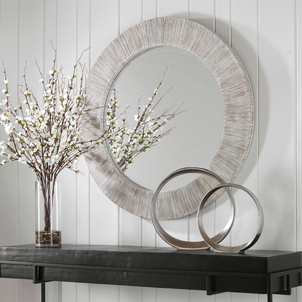Repose Round Mirror Whitewash - Silver by Uttermost - View 2