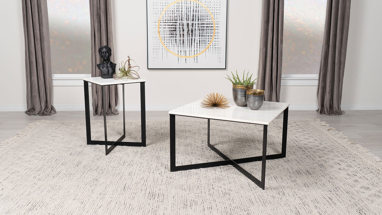 End Table - Tobin Square Marble Top End Table White and Black