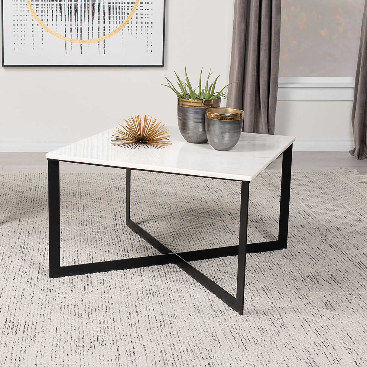 Coffee Table - Tobin Square Marble Top Coffee Table White and Black