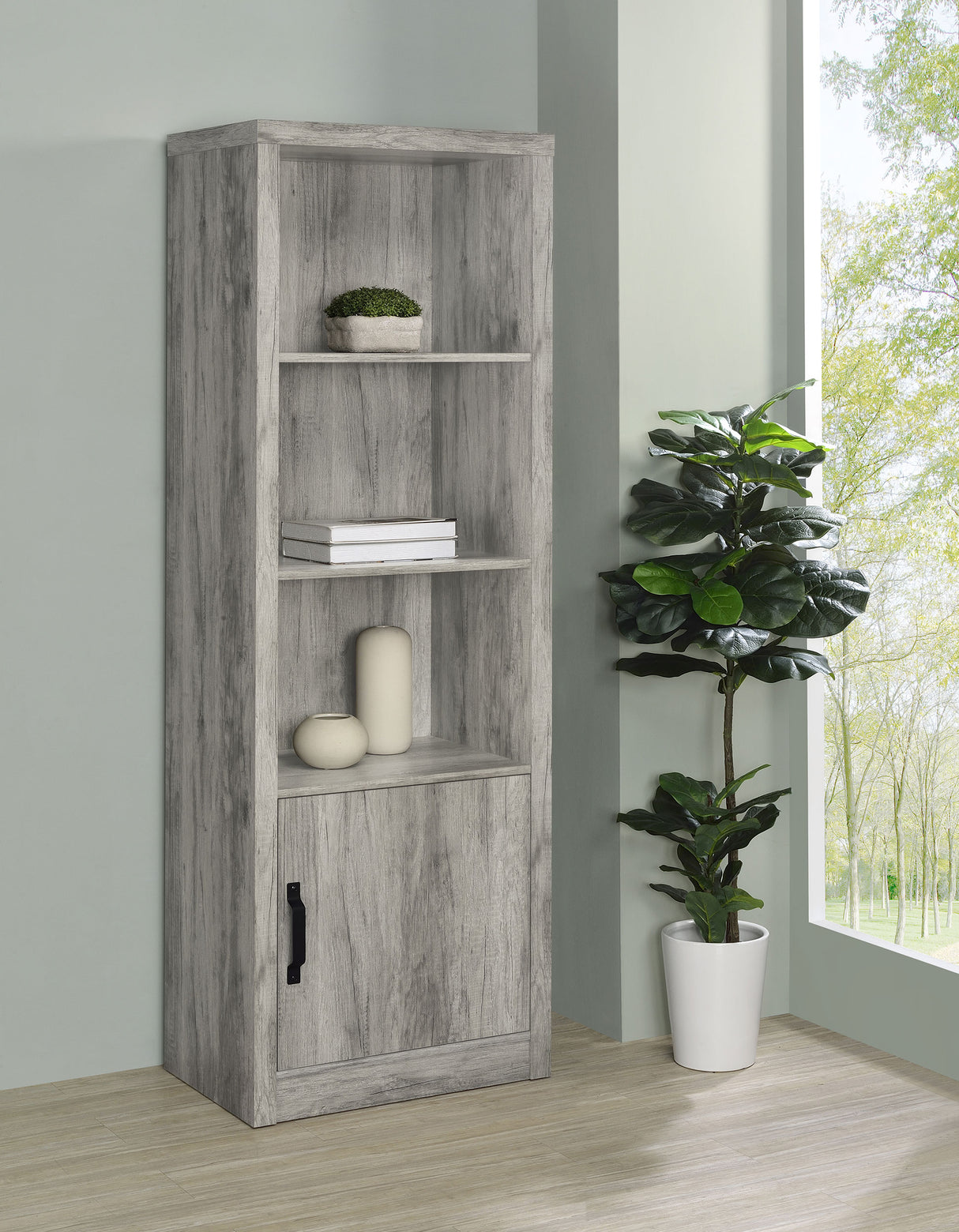 Media Tower - Burke 3-shelf Media Tower With Storage Cabinet Grey Driftwood