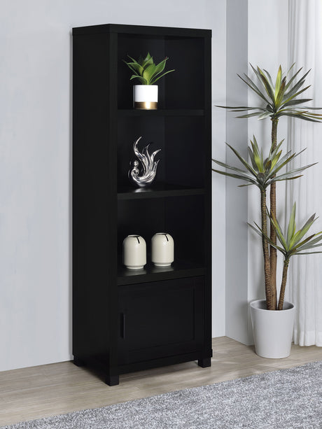 Media Tower - Jupiter 3-shelf Media Tower Bookcase with Storage Cabinet Black