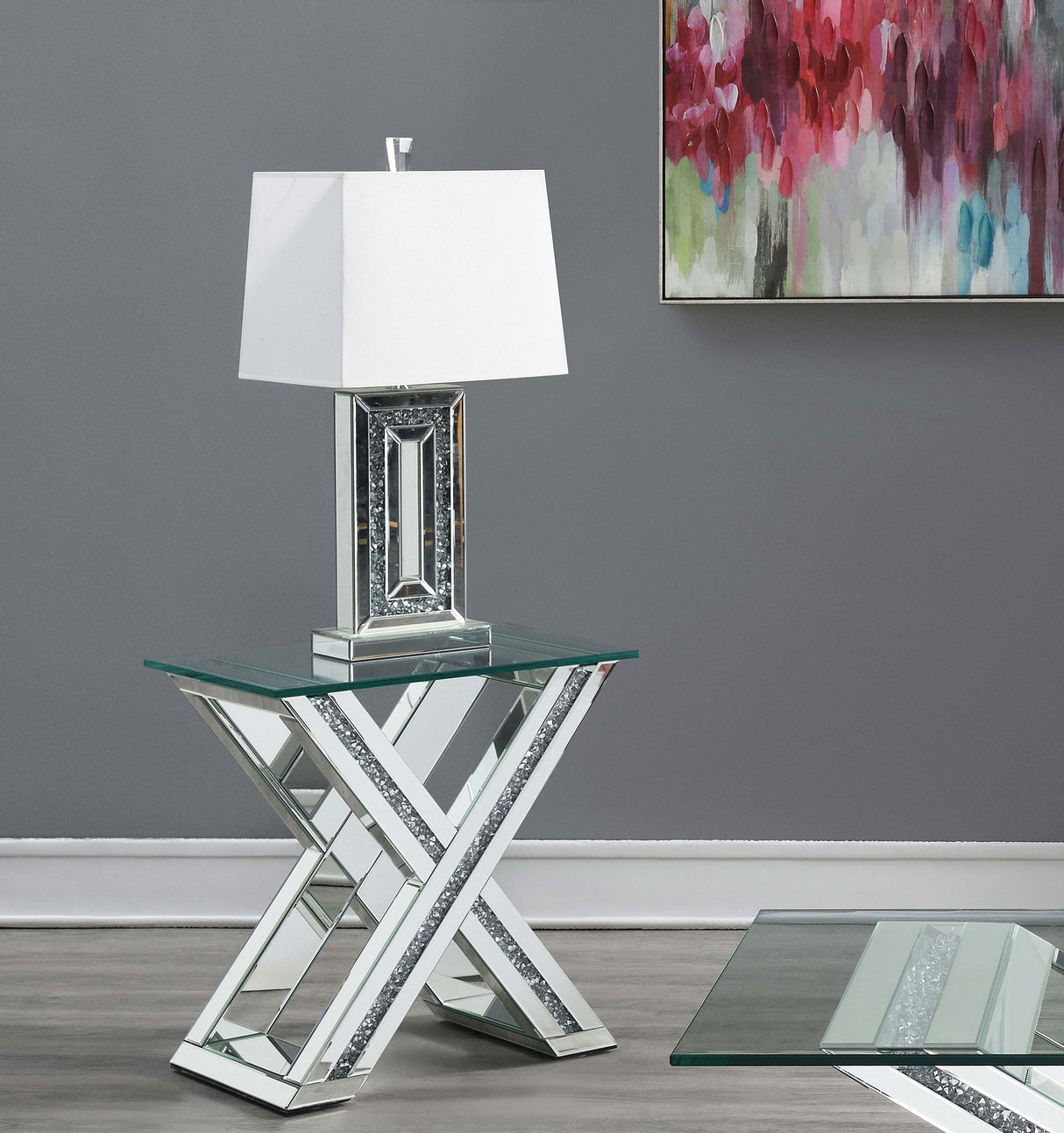 End Table - Bonnie X-base Rectangle Glass Top End Table Mirror