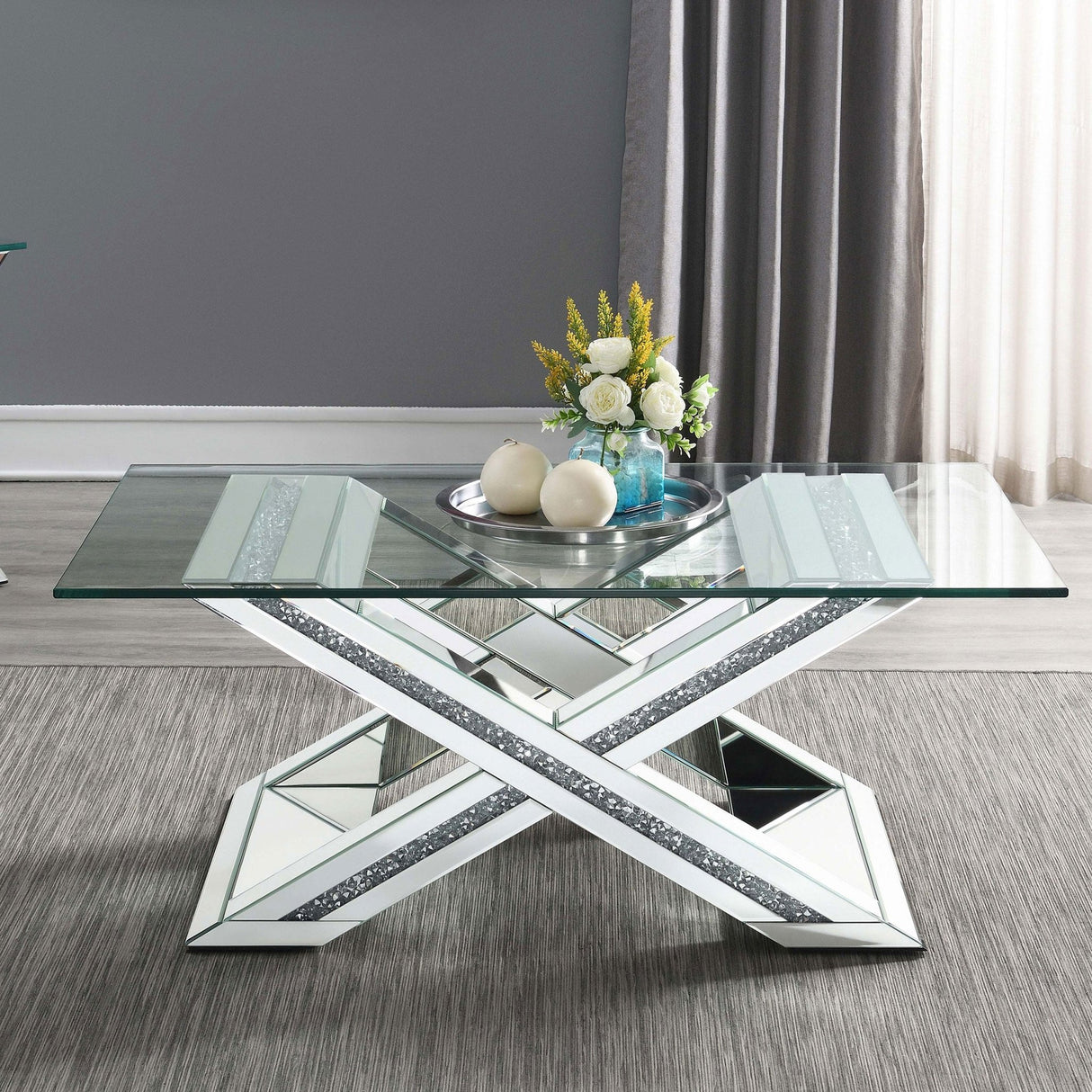 Bonnie X - base Rectangle Glass Top Coffee Table Mirror | Coaster | Home Elegance USA